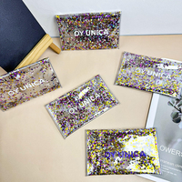 Pochette cosmétique transparente en PVC à paillettes avec poudre scintillante, logo personnalisé, fermeture éclair, sac à maquillage étanche, porte-monnaie