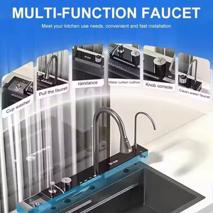 Évier de cuisine moderne en acier inoxydable 304 noir nano, avec cascade, poste de travail intelligent à affichage numérique LED, cuve unique - Product Image 6