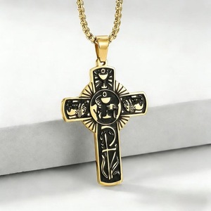 <b>Cross</b> Necklace Stainless Steel Unisex Holy Spirit Church Beaded <b>Chain</b> Silver Gold Themed Pendants - Product Image 2