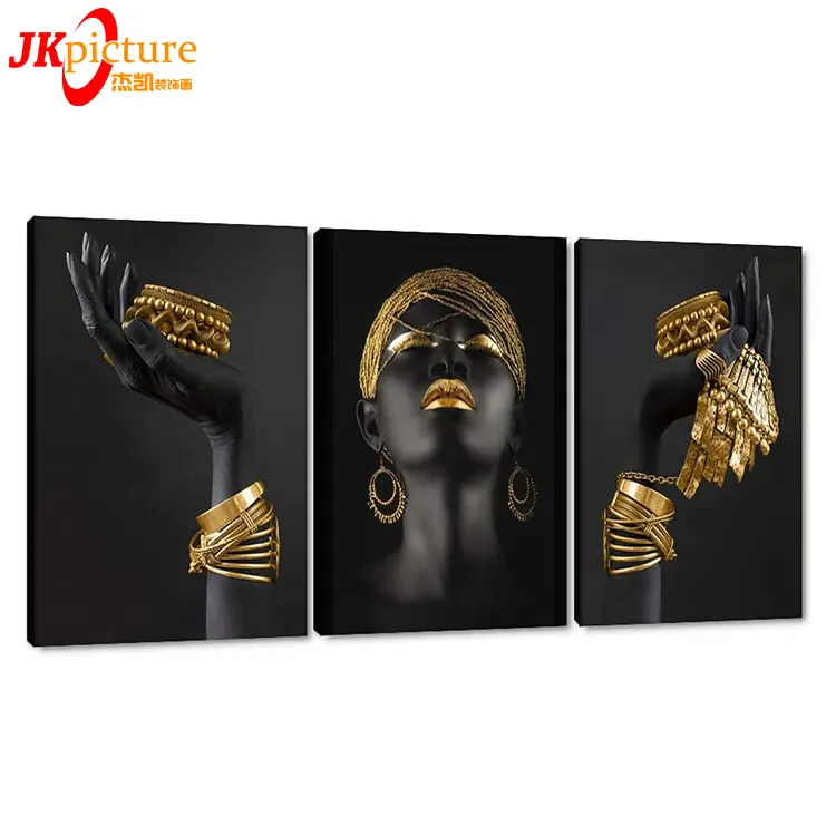 Wohnkultur Modern Gold Black Woman Holding Gold Schmuck Poster Drucke Leinwand druck Poster afrikanische Frauen Kunst Gemälde