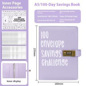 100 Ngày Tiết Kiệm Tiền Thách Thức A5 Bìa Cứng Kế Hoạch 100 Phong Bì Mật Khẩu Khóa Da Bìa Cao Cấp Quà Tặng Cho Tiền Tiết Kiệm - Product Image 6