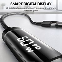 Câble de charge rapide PD 60W 4-en-1 avec moniteur de puissance LED, tressé en nylon, cordon de données 480 Mbps pour Android et ordinateurs portables, disponible en gros