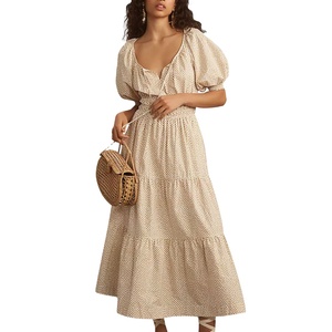 Abito lungo da donna personalizzato decorazioni a punti con scollo a v maniche corte Casual elegante <span class=keywords><strong>stile</strong></span> <span class=keywords><strong>Vintage</strong></span> <span class=keywords><strong>abbigliamento</strong></span> all'ingrosso - Product Image 1