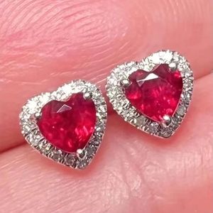 Pendientes de Oro de 18K con Diamantes y Rubíes en Forma de Corazón, Clásicos para Bodas, Aniversarios, Regalos para Niños, Compromisos, de Xinfly - Product Image 1