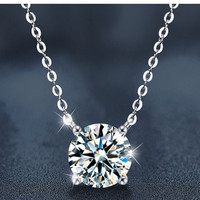 Collar de Moissanita Clásico de Moda, Joyería de Lujo Ligero con Colgante de Cuatro Puntas, Cadena para Clavícula, Regalo para Mujer