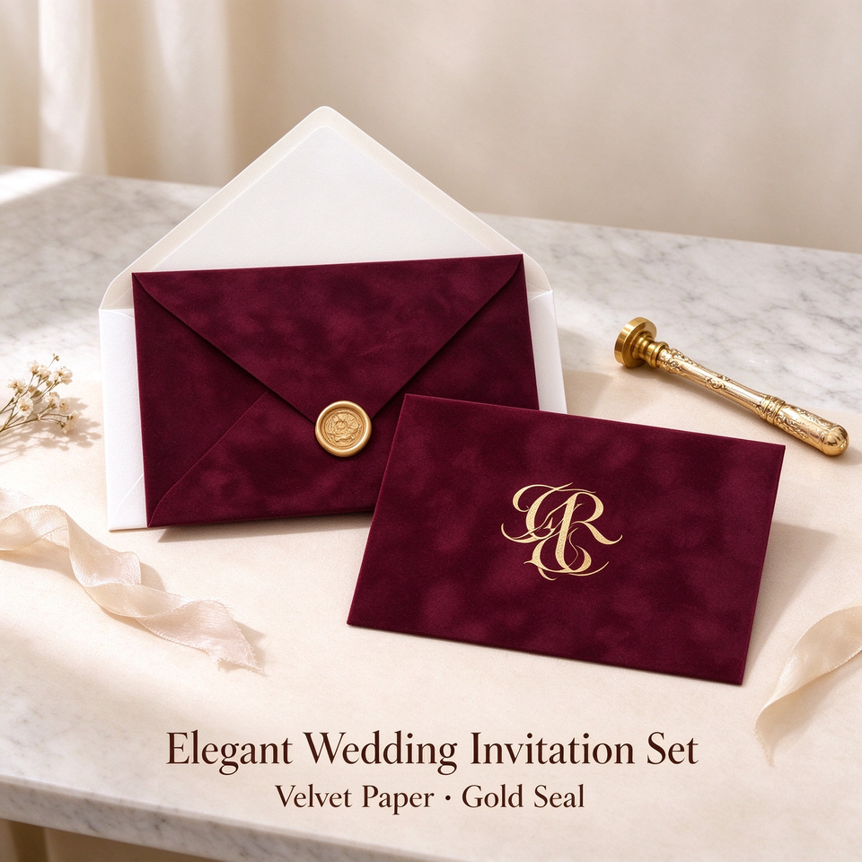 Wholesale Luxury Velvet Envelopes Custom Gold Foil Logo Wax Seal ...