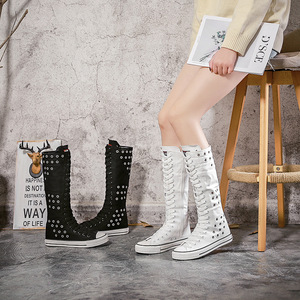 Botas de Cano Alto Primavera Outono com Recortes Vazados, Plataforma Grossa, Estilo Espadrille, Respiráveis, Casuais, para Dança, Tendência da Moda - Product Image 4
