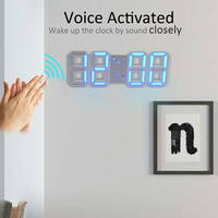 Horloge Murale 3D LED Numérique et Réveil, de Bureau, Luminosité Automatique, Chiffres Blancs, Avec Télécommande