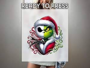 Parche Termoadhesivo Estilo <span class=keywords><strong>Grinch</strong></span> DTF con Estampado de Gorro de Santa de Navidad, Transferencias DTF Personalizadas del <span class=keywords><strong>Grinch</strong></span> Listas para Planchar - Product Image 2