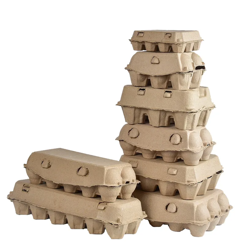 Biodegradable पुनर्नवीनीकरण ढाला पेपर पैकेजिंग लुगदी 6/8/10/12/15 खाली अंडे बक्से ट्रे डिब्बों थोक के लिए बिक्री