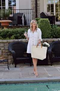 Custom Bridal Gift Party Reusable Women's Outer Pocket Leather Handle <b>Large</b> Canvas Tote Bag Luxury - Product Image 2