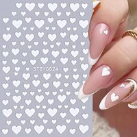 6 autocollants pour ongles en forme de cœur pour la Saint-Valentin, autocollants 3D brillants autocollants, noir, rouge, blanc, or, manucure DIY, matériel pour ongles à presser