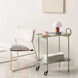 Chariot roulant de cuisine, chariot utilitaire avec roulettes, porte-bouteilles mobile et chariot de rangement pour livres, chariot de service en métal avec plateau en verre - Product Image 4