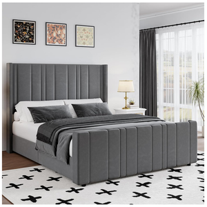 Tùy Chỉnh Hiện Đại Ý Tối Giản Màu Xám Nữ Hoàng Vua Kích Thước Bọc Nền Tảng Giường Mềm Khung Tối Giản Với Chần Giường - Product Image 1