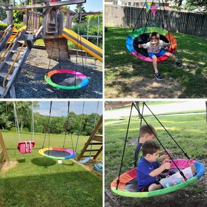 CZFIT 40 Inch Green Alloy PPE Hanging Saucer Tree <b>Swing</b> <b>for</b> Kids Indoor/Outdoor Kindergarten Waterproof Seat 2 Hanging Straps - Product Image 5