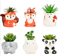 6 Pots à Plantes Aériennes en Forme de Dessin Animé, Petits Pots à Succulentes, Jardinières Animaux Mignons en Céramique Émaillée avec Drainage, Mini Jardin d'Intérieur