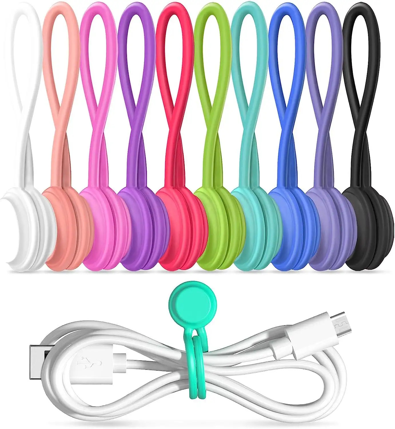 Super Strong Magnetic Silicone Cable Ties Reusable Zip Ties For Bundling and Organizing Reusable Silicone Magnetic Cable Ties