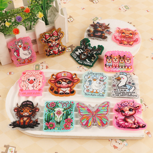 Colorful <b>Customized</b> acrylic flatback product Animal Design Flatback Badges With Floral And Text Patterns For DIY Decorations - Product Image 2