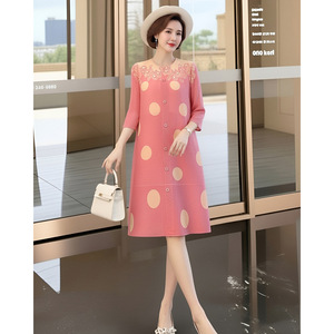 Abito midi plissettato a pois da donna, vestibilità ampia, <span class=keywords><strong>taglie</strong></span> forti, estivo, in poliestere, rosa, elegante, giovanile, stile Issey Miyake - Product Image 1