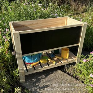 Wooden Garden Planting Box With Chalkboard And Storage Rack For Kids Outdoor <b>Vegetable</b> Growing 2 Tier Elevated <b>Planter</b> - Product Image 2