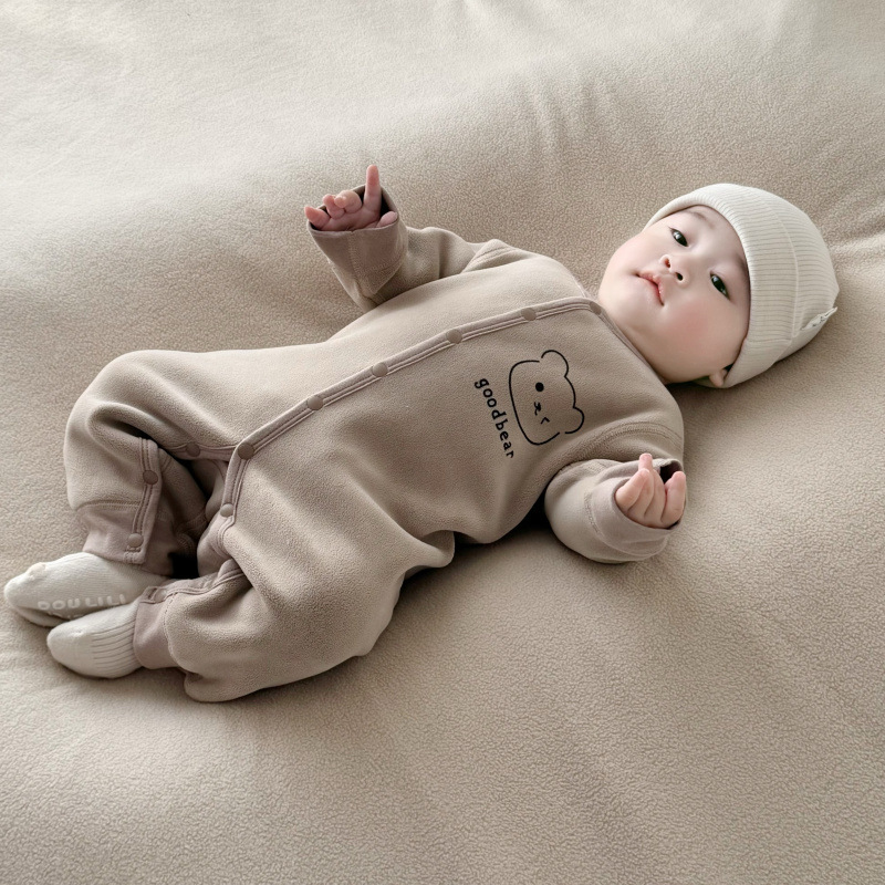 Coffee-colored 8193 solid color bear one-piece [Fl