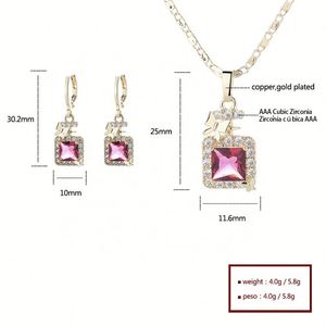 Hengdian Joyería, Elegante Juego de Joyería para Mujer, Collar y Aretes Cuadrados de Latón Chapado en Oro de 18K con Circonita, para Bodas, Fiestas y Compromisos - Product Image 6
