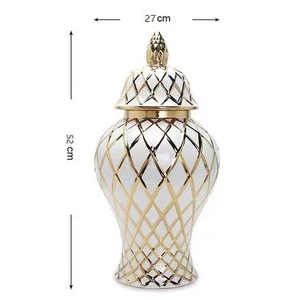 Décoration d'intérieur, vase à fleurs en céramique blanche glacée avec ligne dorée électro-plaquée, avec couvercle, pour mariage, hôtel, restaurants - Product Image 5