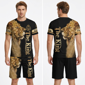Ensemble de shorts décontractés pour homme, motif loup, taille mi-haute, tricoté, avec cordon de serrage, motif animalier, respirant, 100 % polyester, pour la plage - Product Image 4