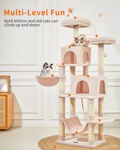 Pink <b>Large</b> Multi-level <b>Cat</b> <b>Tree</b> Tower with Hammock Luxury Modern Classic Paper Material Eco-Friendly Easy Assembly Carton - Product Image 3
