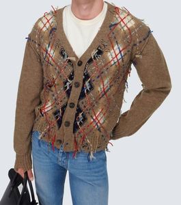 Cárdigan de punto Preppy Retro perezoso con logotipo personalizado Top de hombre de alta moda, suéter de hombre hueco con diseño de diamante de mezcla de lana - Product Image 3