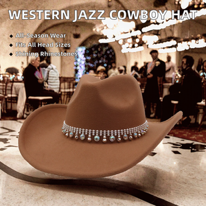 Jazz <b>Hat</b> <b>Western</b> Cowboy <b>Hat</b> Sparkling Rhinestones Bridal Festival Four Seasons Adjustable Head Wedding <b>Hats</b> for Women 100% - Product Image 2