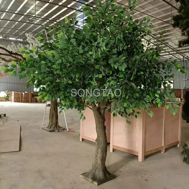 Yapay kapalı bitkiler ficus bonsai ağacı çin toptan yapay banyan yaprakları yeşil ağaç