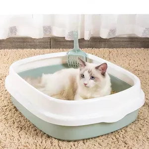 De gros cabinet litière pour chat-Bac à litière en plastique pour chat, accessoire de nettoyage pour animaux de compagnie, bac à litière Simple, boîte de toilette