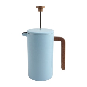 เครื่องชงกาแฟเฟรนช์เพรสสีฟ้าอ่อนพร้อมด้ามจับและฝาไม้ ดีไซน์เรียบง่ายสำหรับใช้ในครัว - Product Image 5