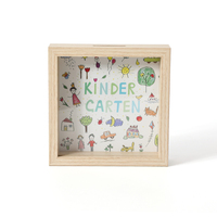 Tirelire de dessin animé Boîte d'épargne pour enfants en MDF d'art en bois de verre imprimé à la maison avec des cadeaux d'étoile douce pour le stockage de pièces de monnaie