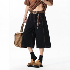 Pantalones Cortos de Mezclilla Vintage para <span class=keywords><strong>Hombre</strong></span>, Lavados, Holgados, de Pierna Ancha, Casuales, de Siete Puntos, Rectos, con Opción de Impresión de Logotipo Personalizado - Product Image 5