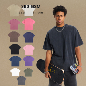 T-shirt homme lourd 260 GSM multicolore Vintage lavage 100% coton manches courtes ample surdimensionné col rond blanc logo personnalisé - Product Image 1