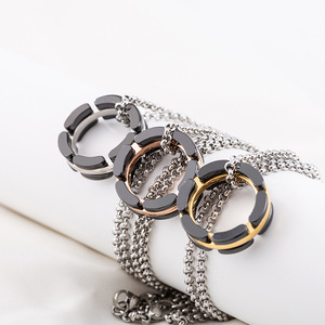yunnique Geometric <b>Titanium</b> Steel Pendant Necklace Rose Gold Black Ceramic Men Women Fashion Jewelry Long <b>Chain</b> 2021 Fall - Product Image 3