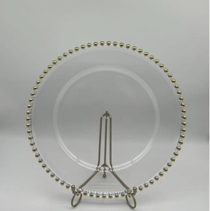 <span class=keywords><strong>Assiette</strong></span> de présentation en plastique <span class=keywords><strong>transparente</strong></span> à perles dorées, vente en gros économique, pour mariages et décorations de table - Product Image 1