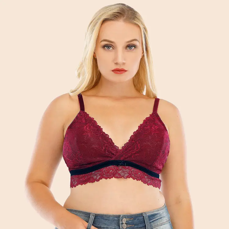 2021 B alla tazza di E ultra-sottile filo pieno della tazza libero pizzo Sexy Plus Size reggiseno reggiseno rosso Longline Bralette francese