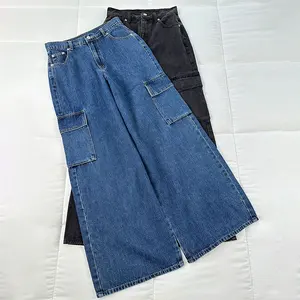 Jeans <span class=keywords><strong>Cargo</strong></span> larghi da uomo con gamba larga da uomo a vita media <span class=keywords><strong>pantaloni</strong></span> in Denim da uomo <span class=keywords><strong>Cargo</strong></span> Jeans larghi - Product Image 1