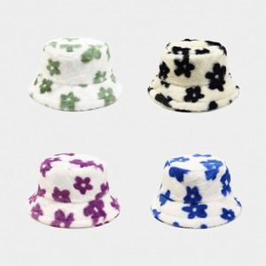 Wholesale Fall Winter Plush Flowers Versatile Warm Flower Print Fisherman Boonie <b>Hats</b> Women Lady Girl Faux Fur Furry Bucket <b>Hat</b> - Product Image 3