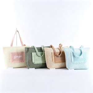 Sac fourre-tout tissé personnalisé pour le quotidien, esthétique vert naturel, sac de plage, sac à bandoulière souple en tissu tressé - Product Image 5