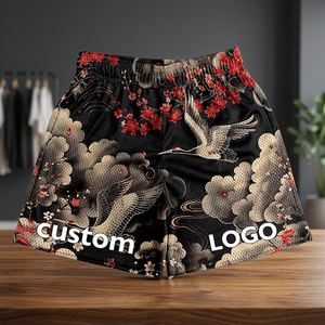 Shorts de bain pour hommes noirs imprimés par sublimation avec motif de grues et de fleurs, taille élastique, style décontracté - Product Image 4