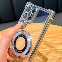 Pour Samsung Film d'objectif tout compris Couverture en TPU galvanoplastie transparente avec étui de téléphone à support magnétique
