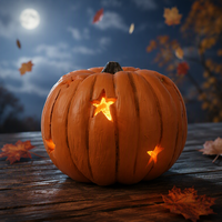 Mittelgroßer beleuchteter Kürbis aus Kunstharz mit Sternen-Ausschnitten für Halloween-Dekoration