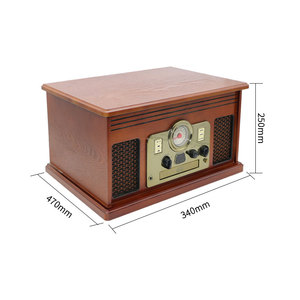Tourne-disque multifonctionnel de style bois <span class=keywords><strong>vintage</strong></span> avec haut-parleur stéréo intégré et radio FM, combo rétro - Product Image 6