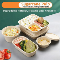 Barquettes alimentaires jetables en pulpe de canne à sucre sans BPA, micro-ondables, multi-compartiments avec couvercles, contenants biodégradables pour repas à emporter