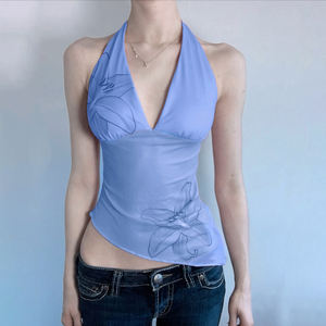 Top Halter en Maille Imprimé Lys Irrégulier pour l'Été, Léger et Sexy, Sans Manches, Cami pour Femmes, Vêtement de Vacances - Product Image 4
