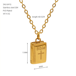 CAIOOCHE Bijoux religieux en acier inoxydable, plaqué or, étanche, collier pendentif croix livre biblique porte-bonheur, cadeau fête des Mères - Product Image 2